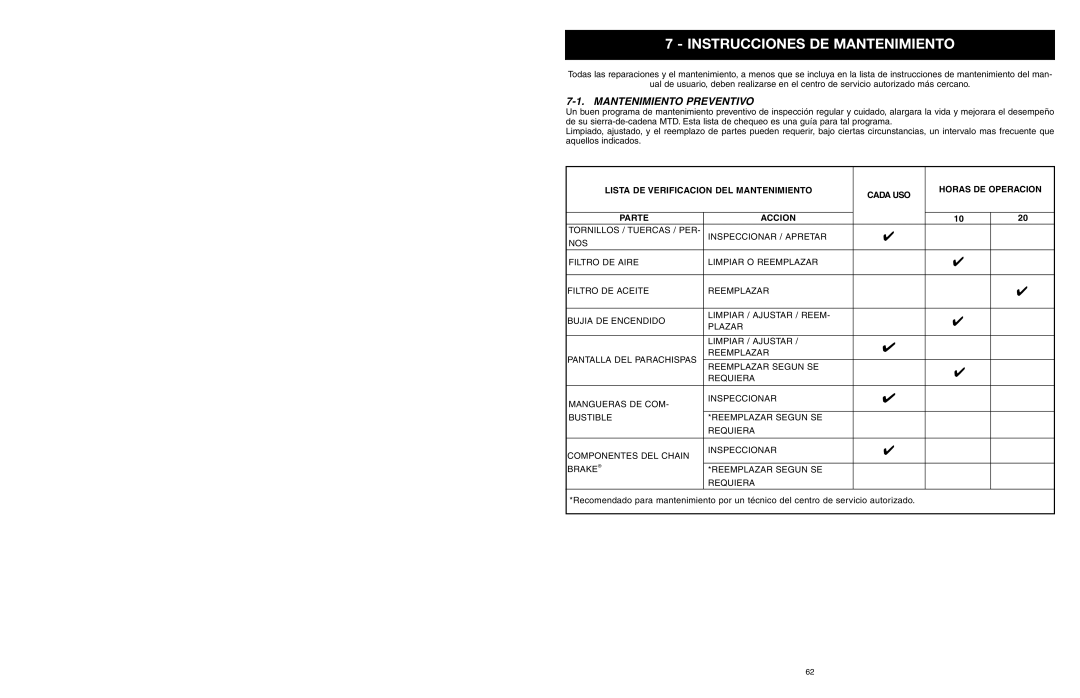 Yard Machines MTD1640NAVCC, MTD1840AVCC manual Instrucciones DE Mantenimiento, Mantenimiento Preventivo 