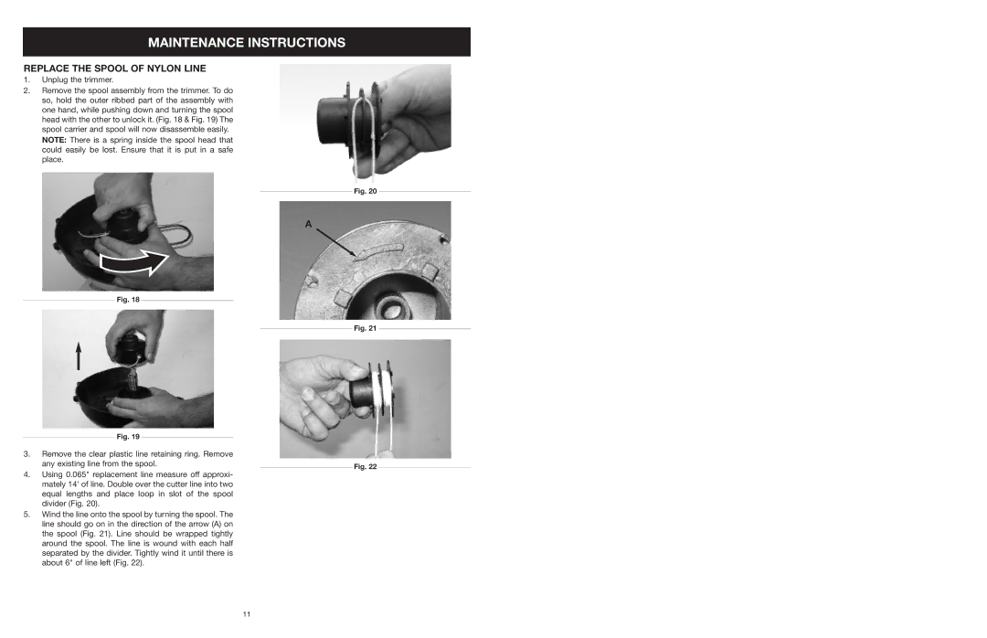 Yard Machines MTD27P manual Maintenance Instructions, Replace the Spool of Nylon Line 