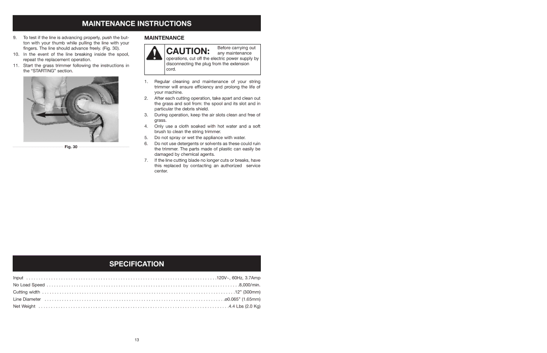 Yard Machines MTD27P manual Specification, Maintenance 