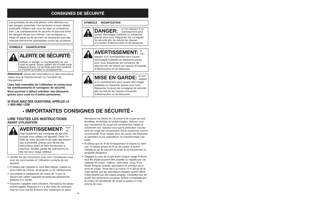 Yard Machines MTD27P manual Alerte DE Sécurité, Importantes Consignes DE Sécurité, SI Vous Avez DES QUESTIONS, Appelez LE 