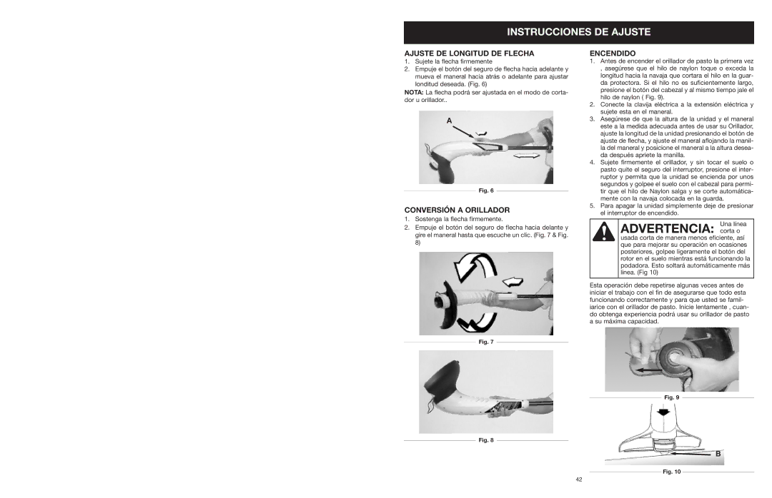 Yard Machines MTD27P manual Instrucciones DE Ajuste, Ajuste DE Longitud DE Flecha, Conversión a Orillador, Encendido 