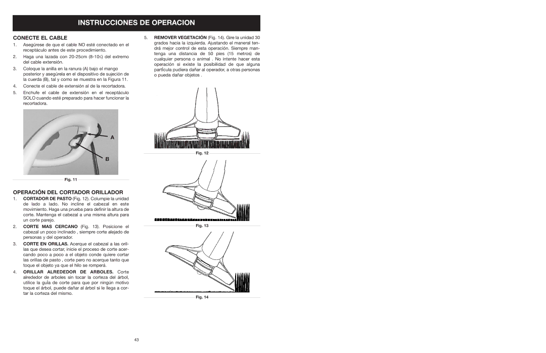 Yard Machines MTD27P manual Instrucciones DE Operacion, Conecte EL Cable, Operación DEL Cortador Orillador 