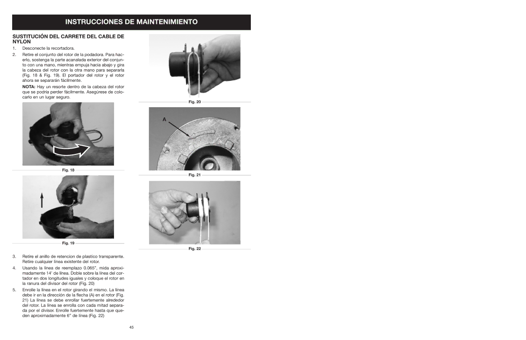 Yard Machines MTD27P manual Instrucciones DE Maintenimiento, Sustitución DEL Carrete DEL Cable DE Nylon 