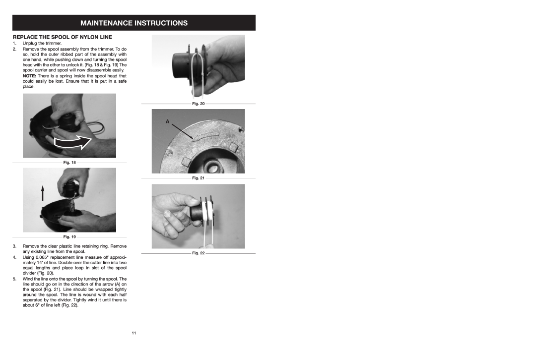 Yard Machines MTD27P manual Maintenance Instructions, Replace The Spool Of Nylon Line 