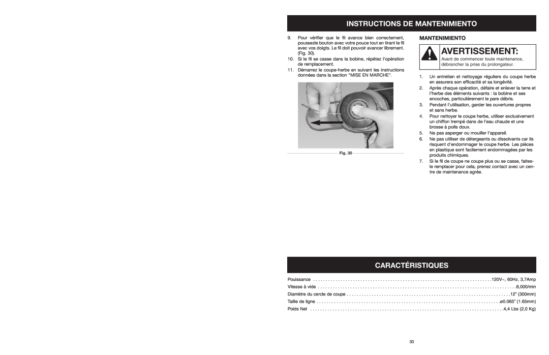 Yard Machines MTD27P manual Caractéristiques, Avertissement, Instructions De Mantenimiento 