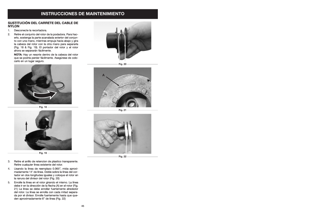 Yard Machines MTD27P manual Instrucciones De Maintenimiento, Sustitución Del Carrete Del Cable De Nylon 