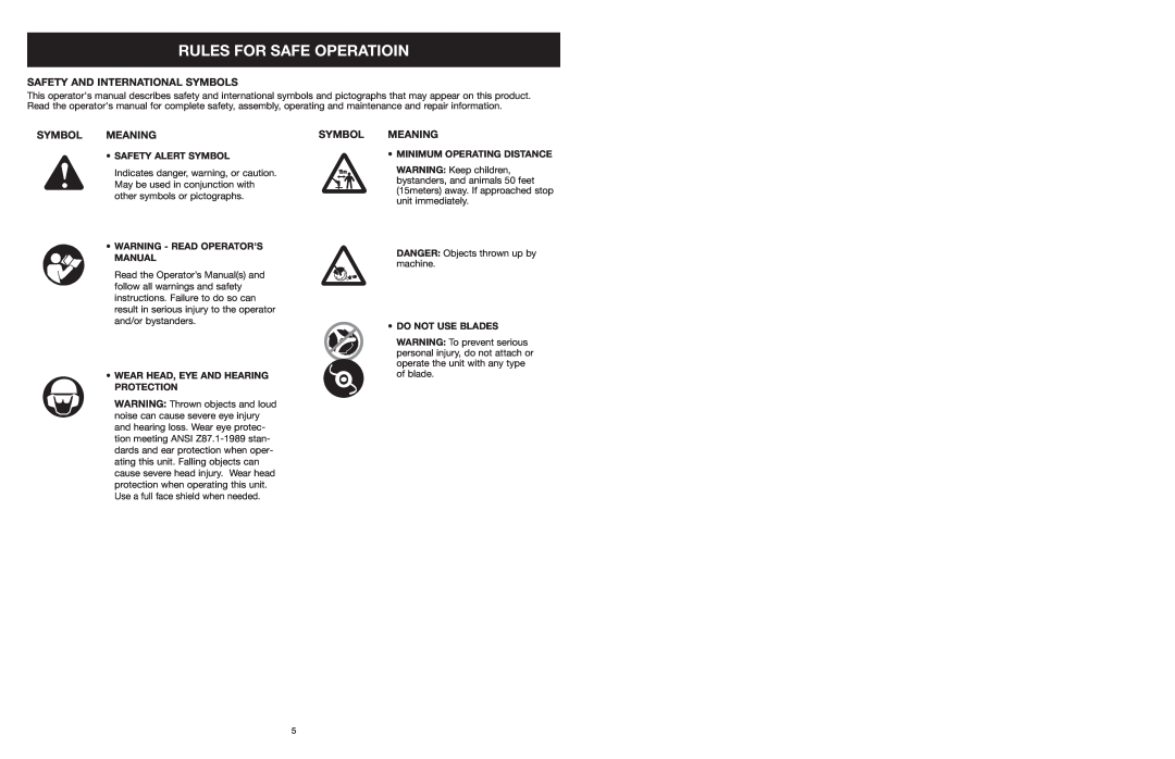 Yard Machines MTD27P manual Rules For Safe Operatioin, Safety And International Symbols, Meaning 