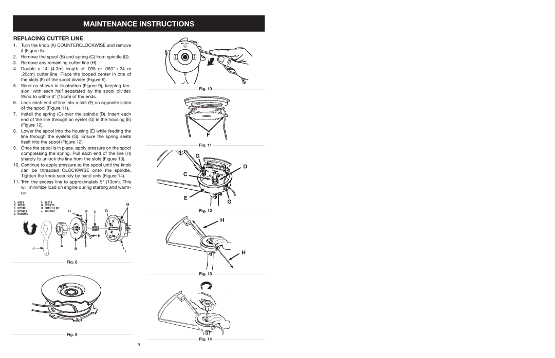 Yard Machines MTD308P manual Maintenance Instructions, Replacing Cutter Line 