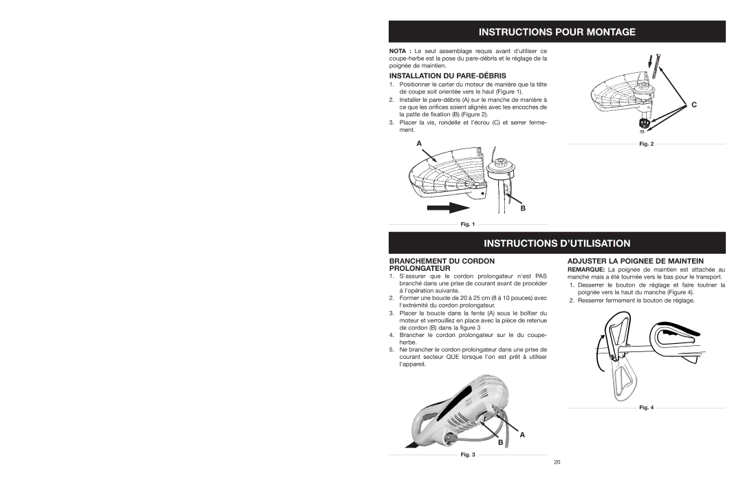 Yard Machines MTD308P manual Instructions Pour Montage, Instructions D’UTILISATION, Installation DU PARE-DÉBRIS 