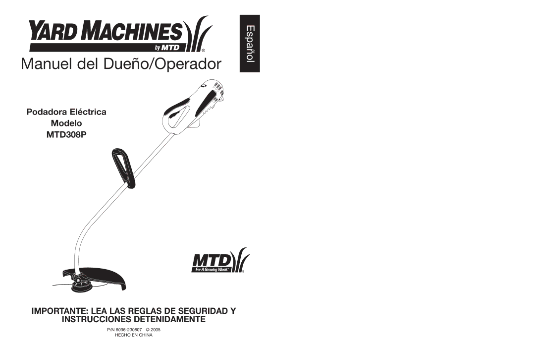 Yard Machines MTD308P manual Manuel del Dueño/Operador 