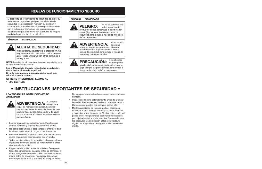 Yard Machines MTD308P manual Instrucciones Importantes DE Seguridad, Reglas DE Funcionamiento Seguro 