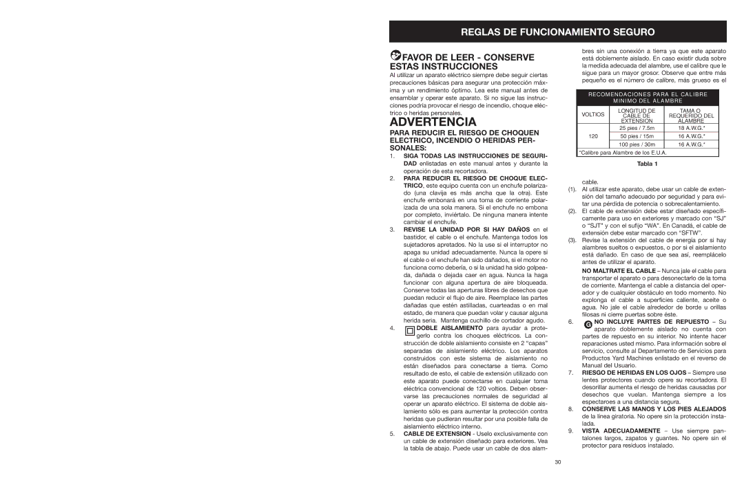 Yard Machines MTD308P manual Advertencia, Favor DE Leer Conserve Estas Instrucciones 