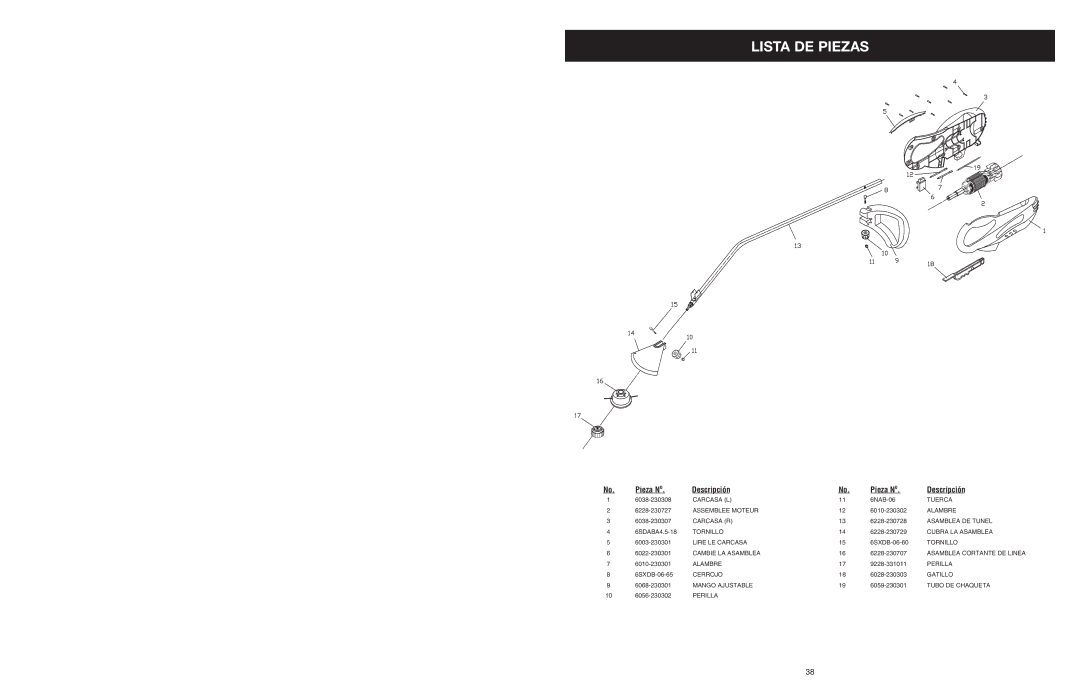 Yard Machines MTD308P manual Lista DE Piezas, Pieza N o Descripción 