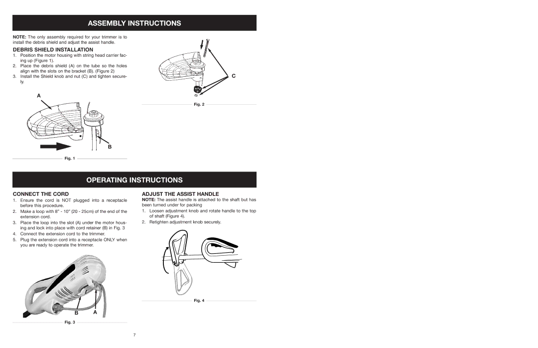 Yard Machines MTD308P manual Assembly Instructions, Operating Instructions, Connect the Cord, Adjust the Assist Handle 