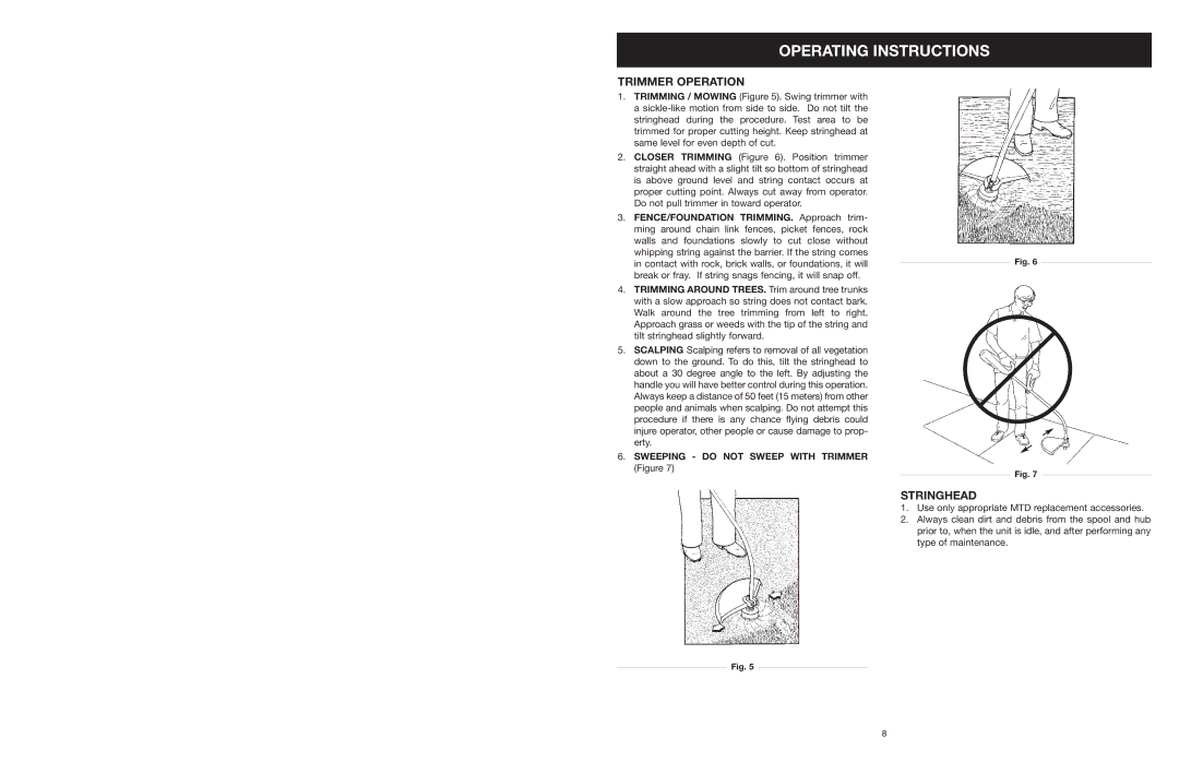 Yard Machines MTD308P manual Trimmer Operation, Stringhead 