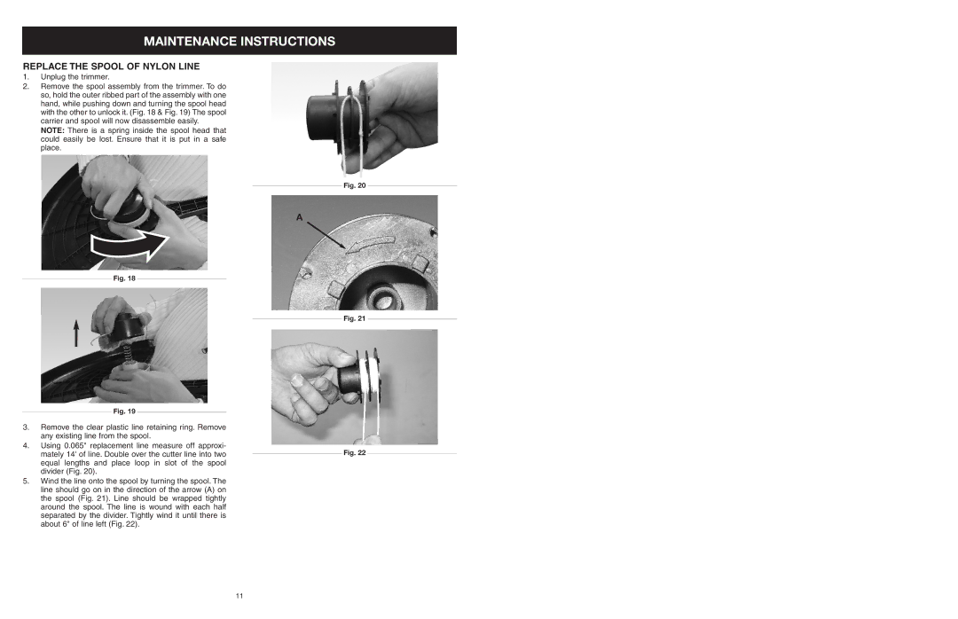 Yard Machines MTDA13P manual Maintenance Instructions, Replace the Spool of Nylon Line 