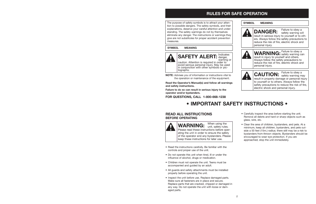 Yard Machines MTDA13P manual Rules for Safe Operation, Before Operating 