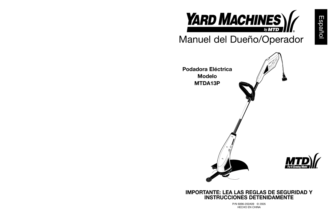 Yard Machines MTDA13P manual Manuel del Dueño/Operador 