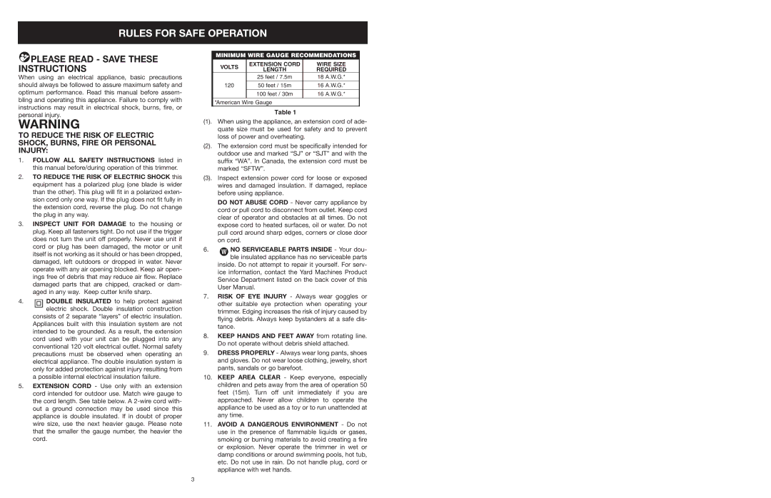 Yard Machines MTDA13P manual Please Read Save These Instructions 