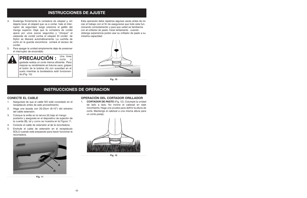 Yard Machines MTDA13P manual Instrucciones DE Operacion, Conecte EL Cable, Operación DEL Cortador Orillador 