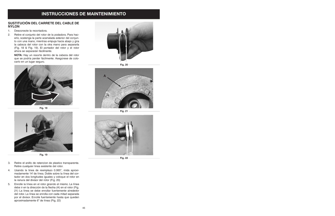 Yard Machines MTDA13P manual Instrucciones DE Maintenimiento, Sustitución DEL Carrete DEL Cable DE Nylon 