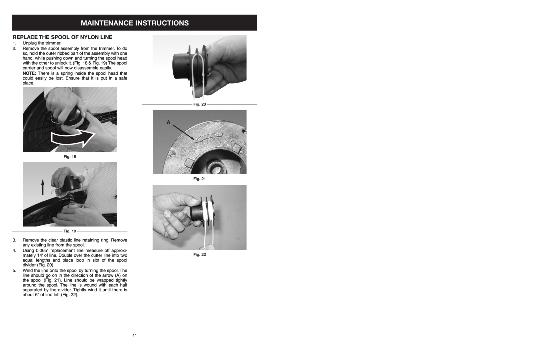 Yard Machines MTDA13P manual Maintenance Instructions, Replace The Spool Of Nylon Line 