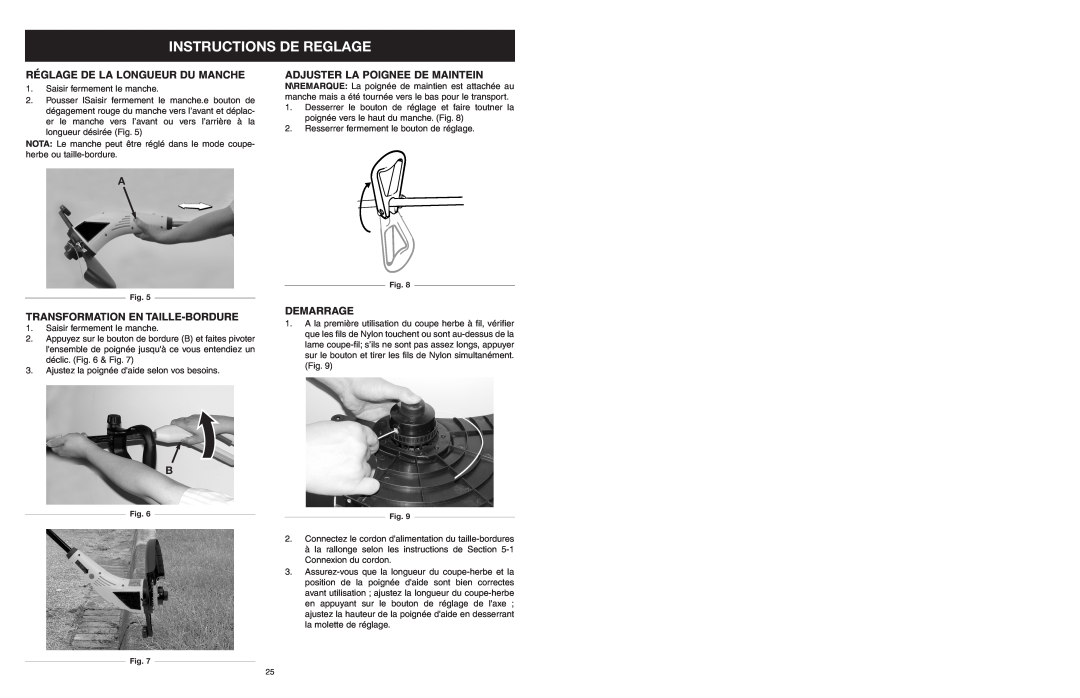 Yard Machines MTDA13P manual Instructions De Reglage, Réglage De La Longueur Du Manche, Transformation En Taille-Bordure 