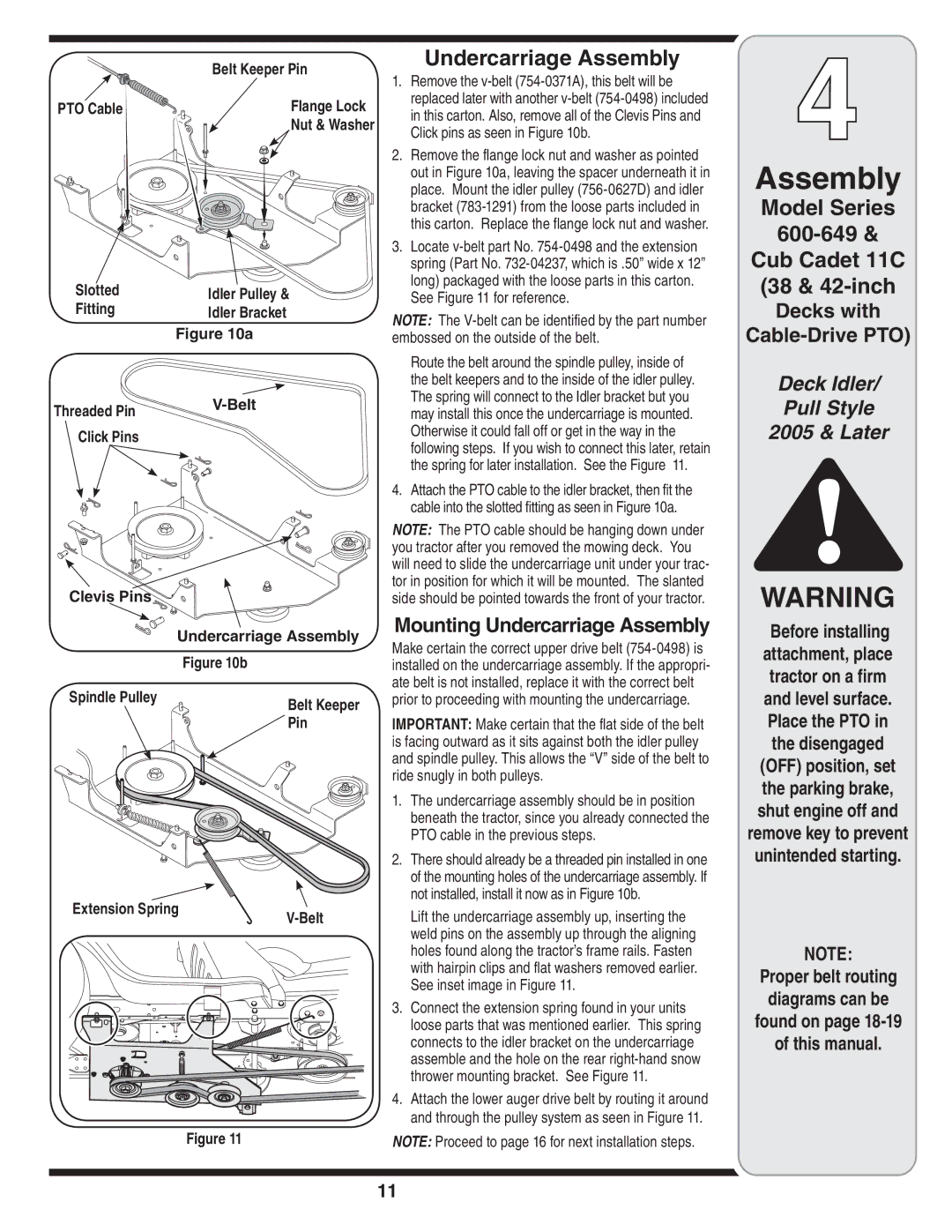 Yard Machines OEM-190-032 warranty Undercarriage Assembly, Model Series 600-649 Cub Cadet 11C 38 & 42-inch 