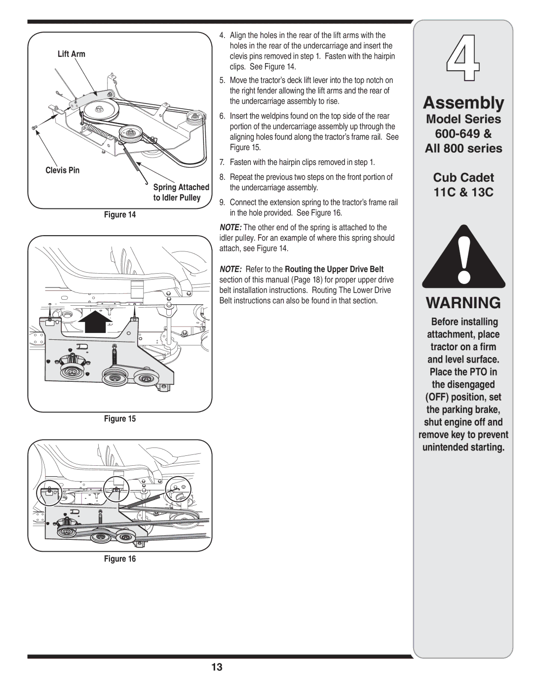 Yard Machines OEM-190-032 warranty Model Series 600-649 All 800 series Cub Cadet 11C & 13C, Lift Arm Clevis Pin 