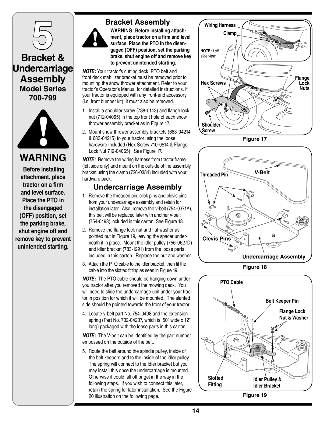 Yard Machines OEM-190-032 warranty Bracket Undercarriage Assembly, Model Series 700-799, Bracket Assembly 