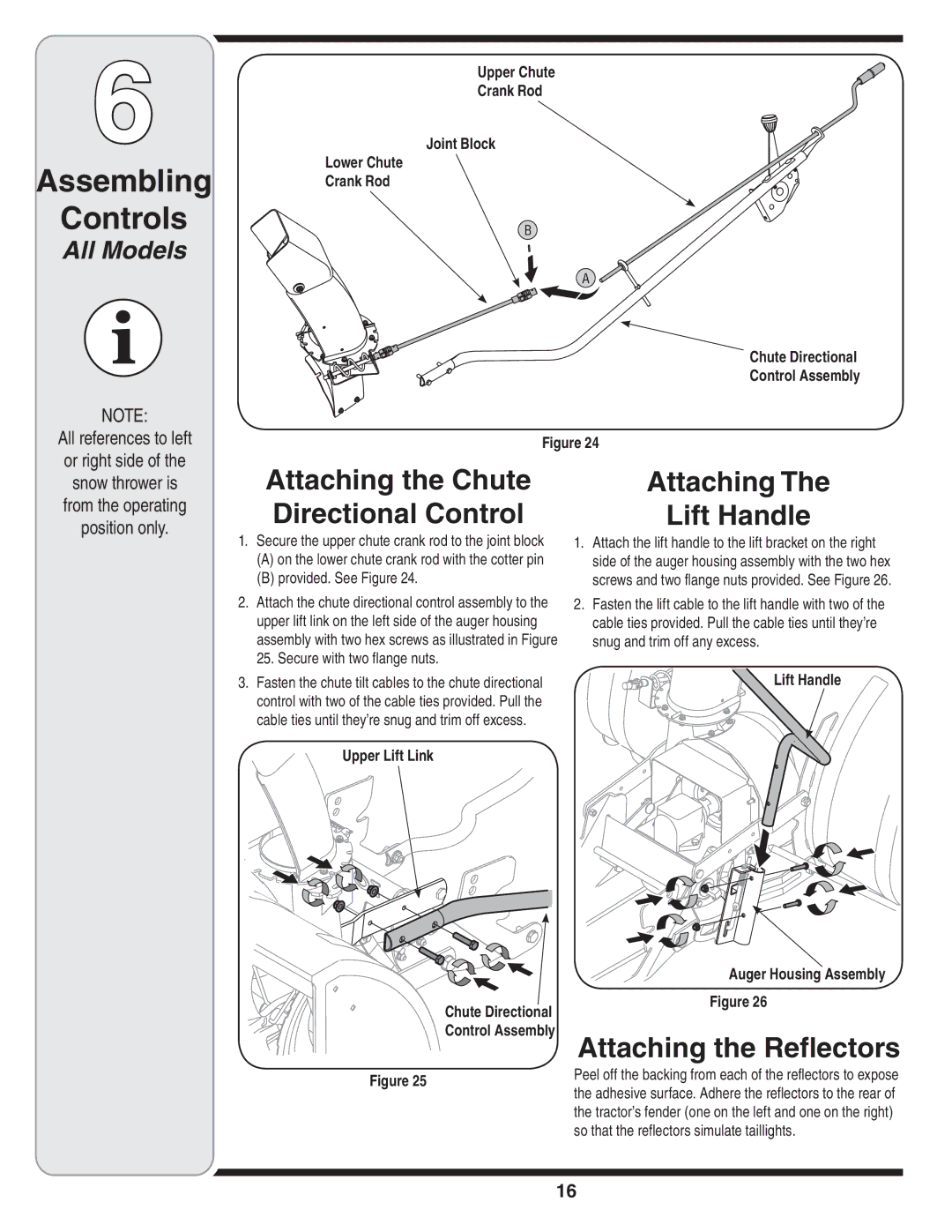 Yard Machines OEM-190-032 warranty Assembling Controls, Attaching the Chute Directional Control, Attaching Lift Handle 