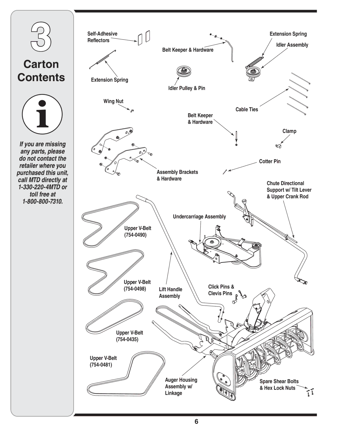 Yard Machines OEM-190-032 warranty Carton Contents 