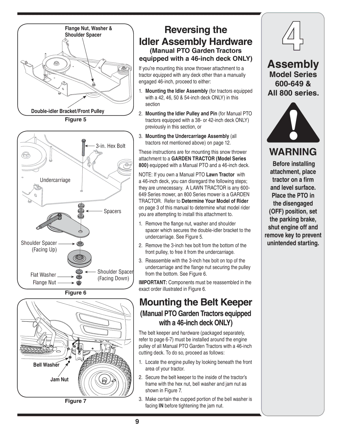 Yard Machines OEM-190-032 Reversing Idler Assembly Hardware, Mounting the Belt Keeper, With a 46-inch deck only 