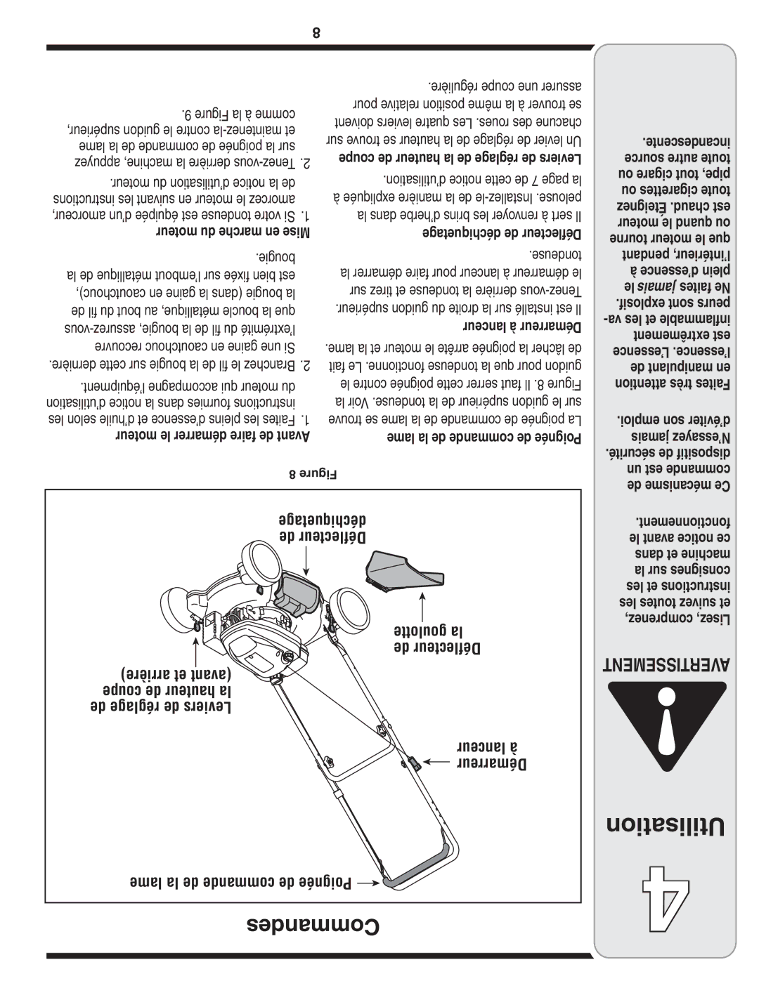 Yard-Man 100 manual Commandes, Faites Ne 