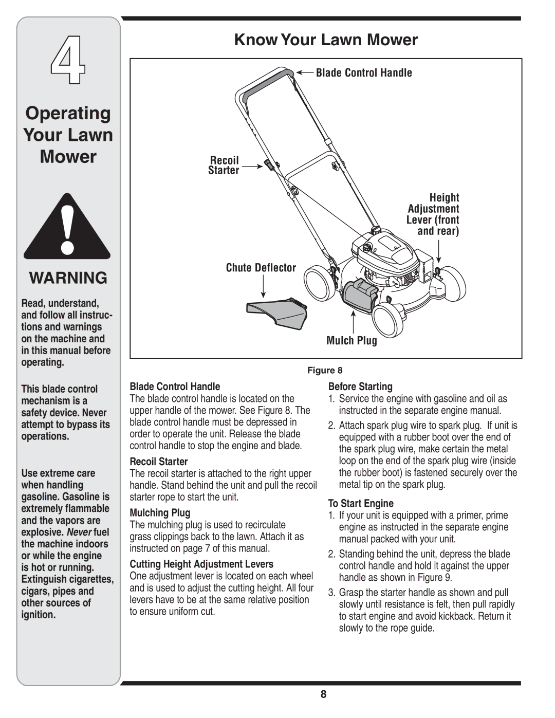 Yard-Man 100 manual Operating Your Lawn Mower, Know Your Lawn Mower 