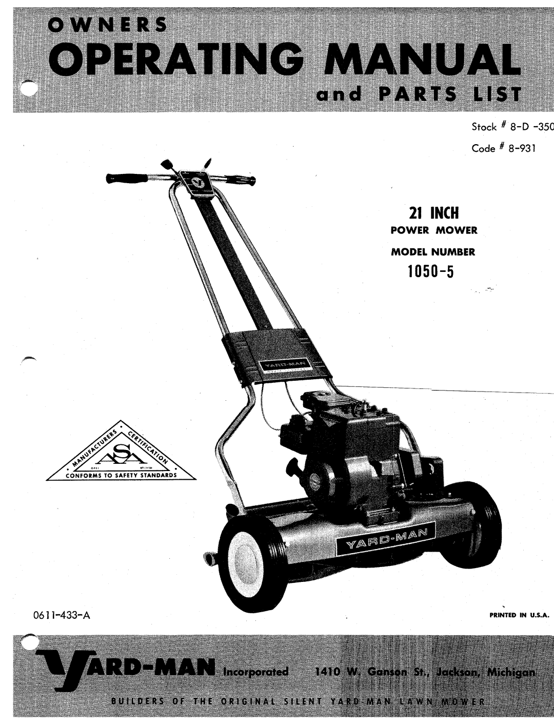 Yard-Man 1050-5 manual 