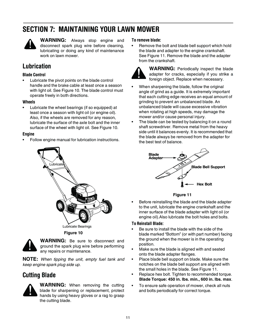 Yard-Man 106 manual Maintaining Your Lawn Mower, Lubrication, Cutting Blade 