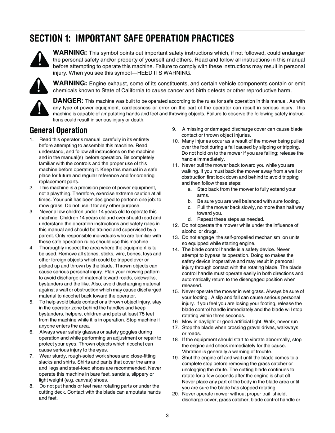 Yard-Man 106 manual Important Safe Operation Practices, General Operation 