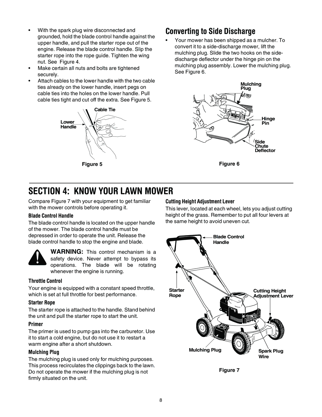 Yard-Man 106 manual Know Your Lawn Mower, Converting to Side Discharge 