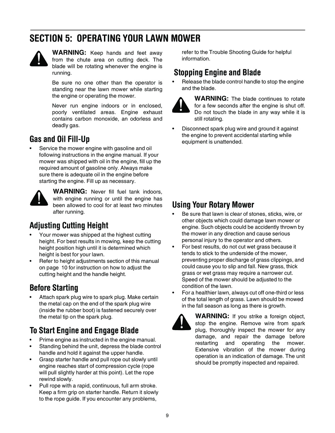 Yard-Man 106 manual Operating Your Lawn Mower 