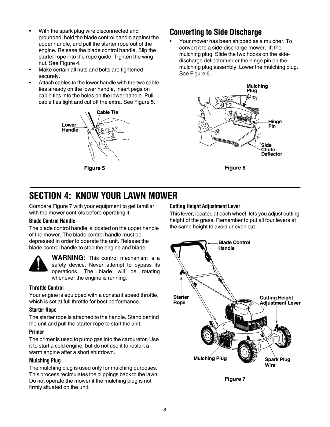 Yard-Man 107 manual Know Your Lawn Mower, Converting to Side Discharge 