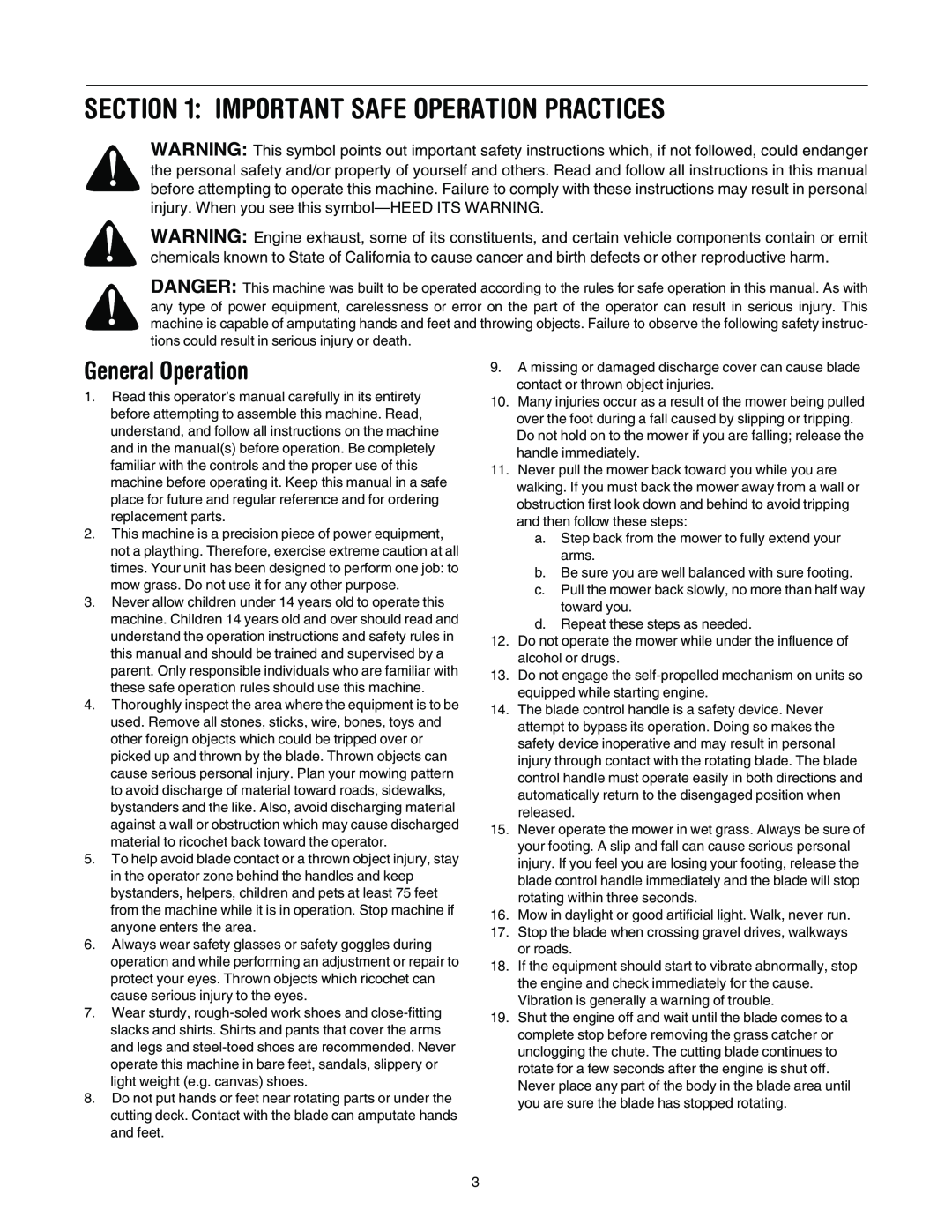 Yard-Man 107 manual Important Safe Operation Practices, General Operation 