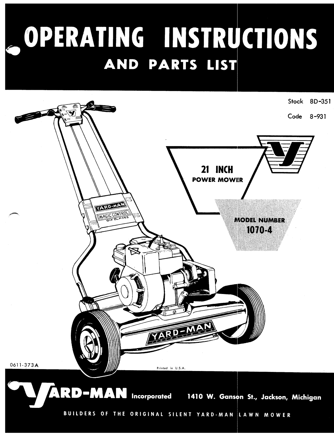 Yard-Man 1070-4 manual 