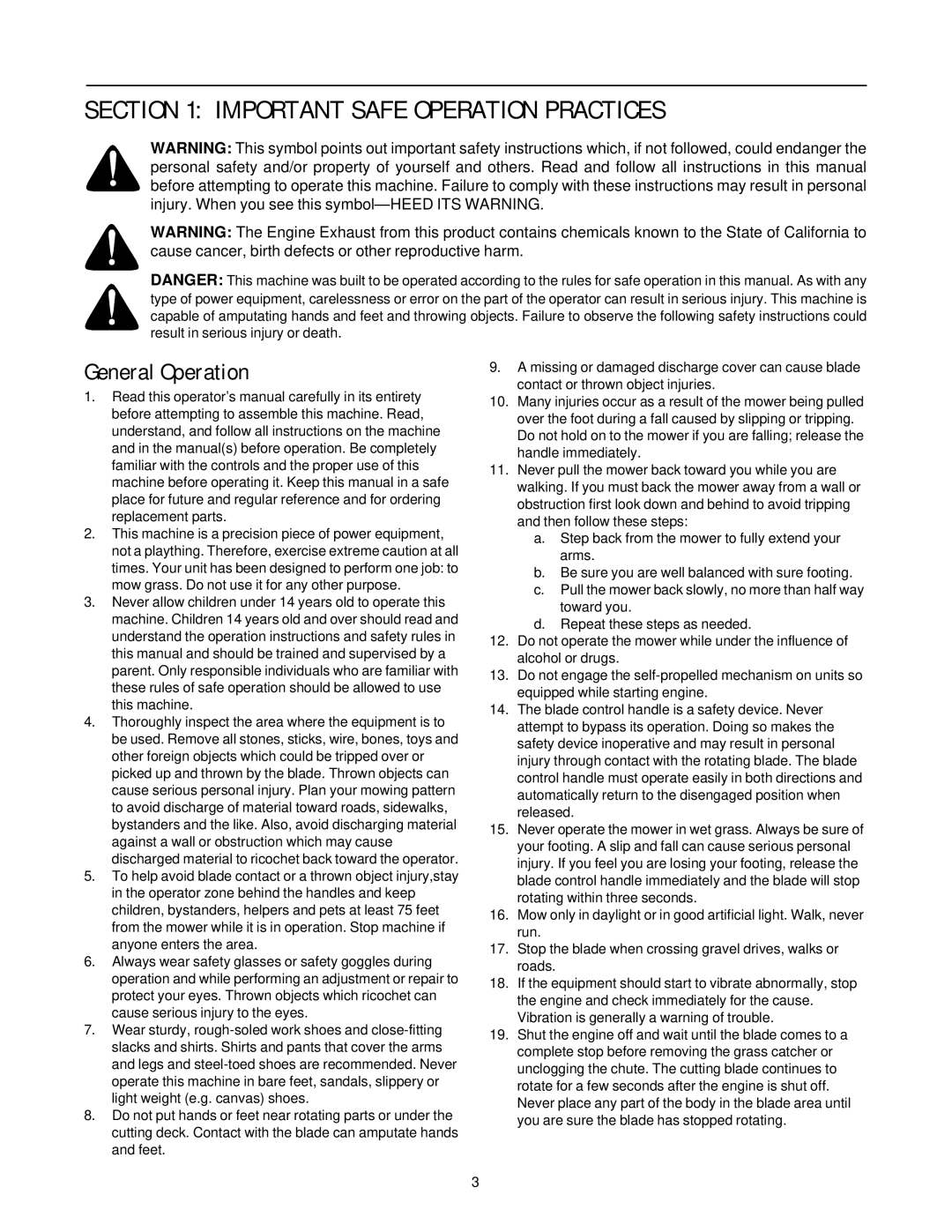 Yard-Man 109T manual Important Safe Operation Practices, General Operation 