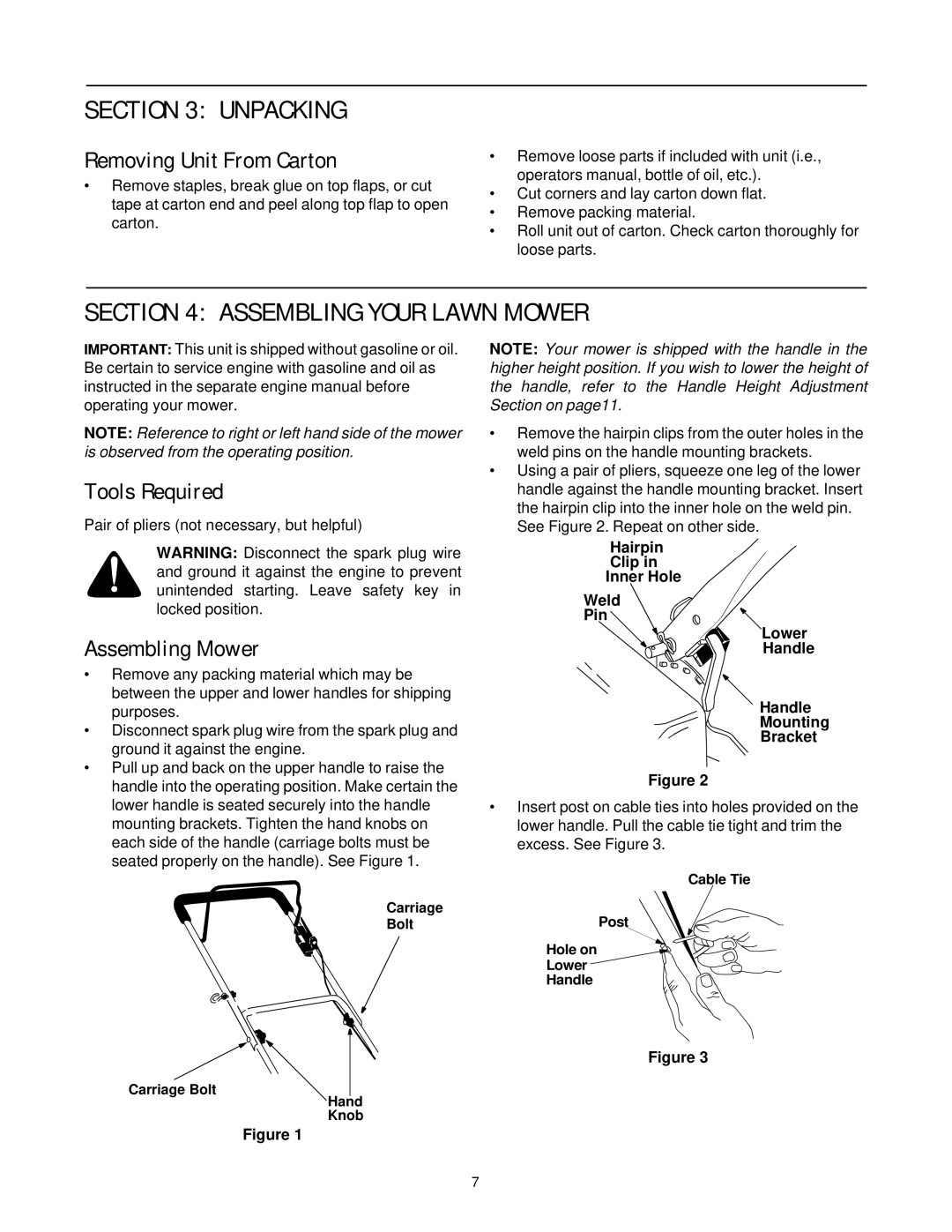 Yard-Man 109T manual Unpacking, Assembling Your Lawn Mower, Removing Unit From Carton, Tools Required, Assembling Mower 