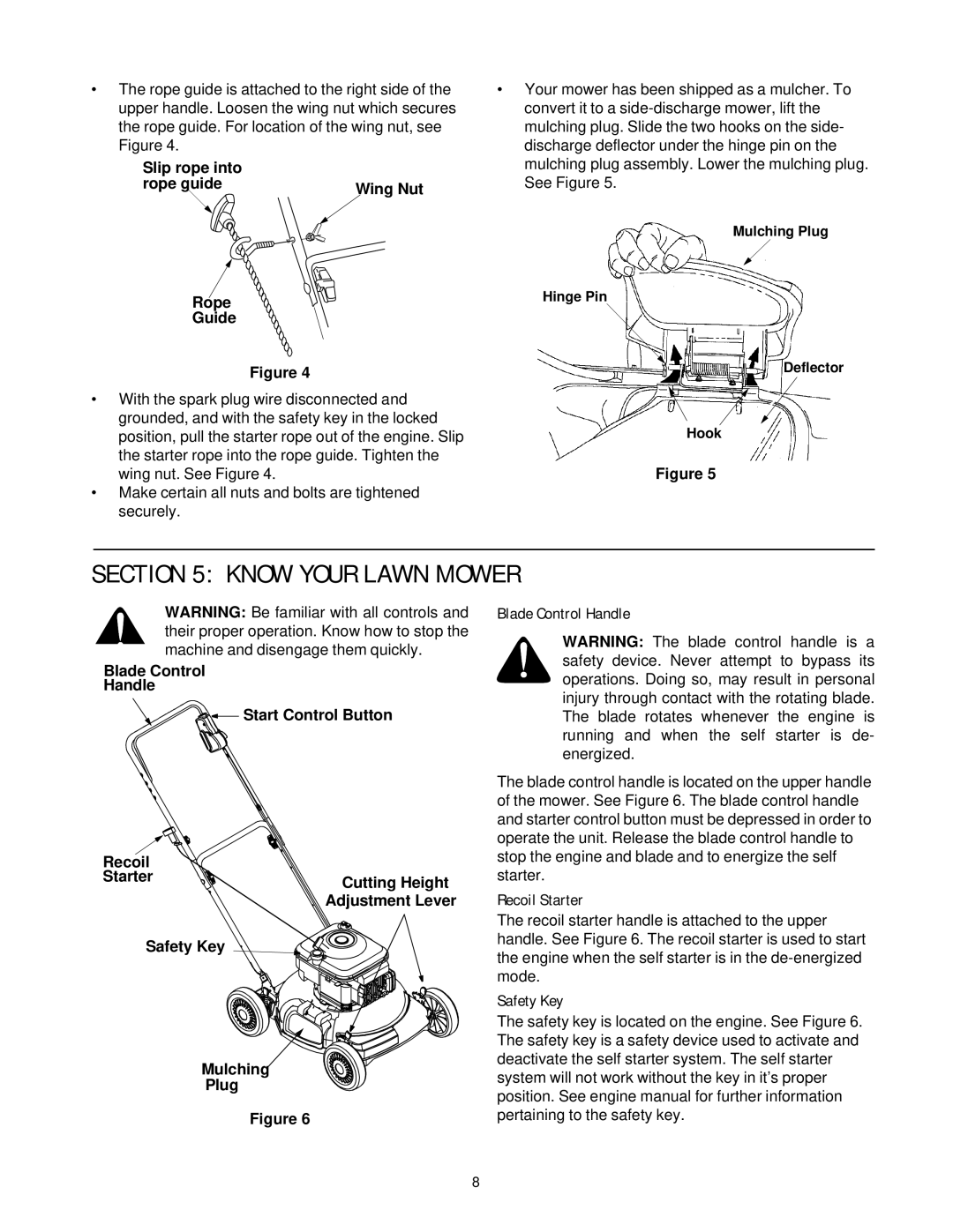 Yard-Man 109T manual Know Your Lawn Mower, Blade Control Handle, Recoil Starter, Safety Key 