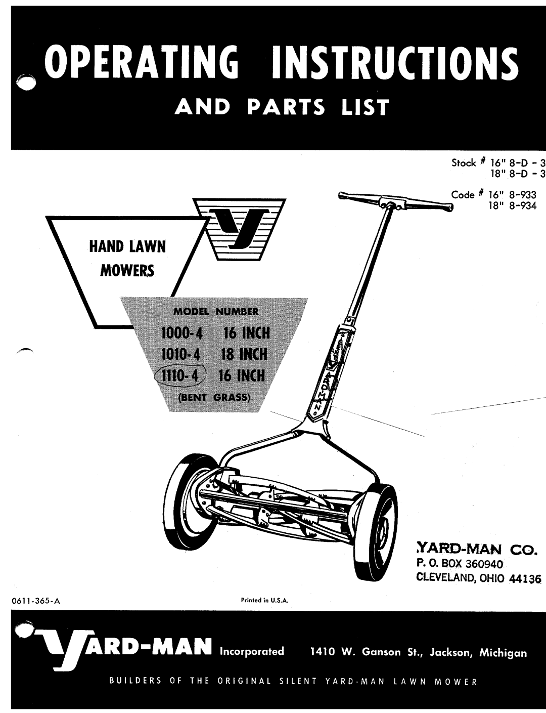 Yard-Man 1010-4, 1110-4, 1000-4 manual 