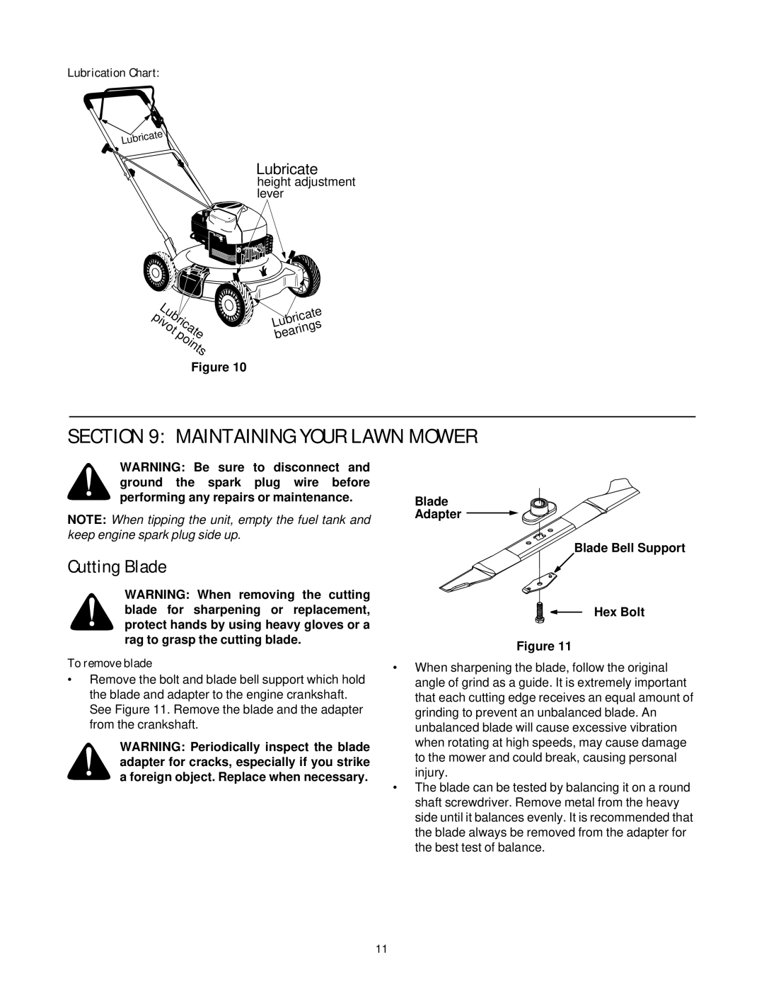 Yard-Man 11A-108Q401 manual Maintaining Your Lawn Mower, Cutting Blade, Lubrication Chart, To remove blade 