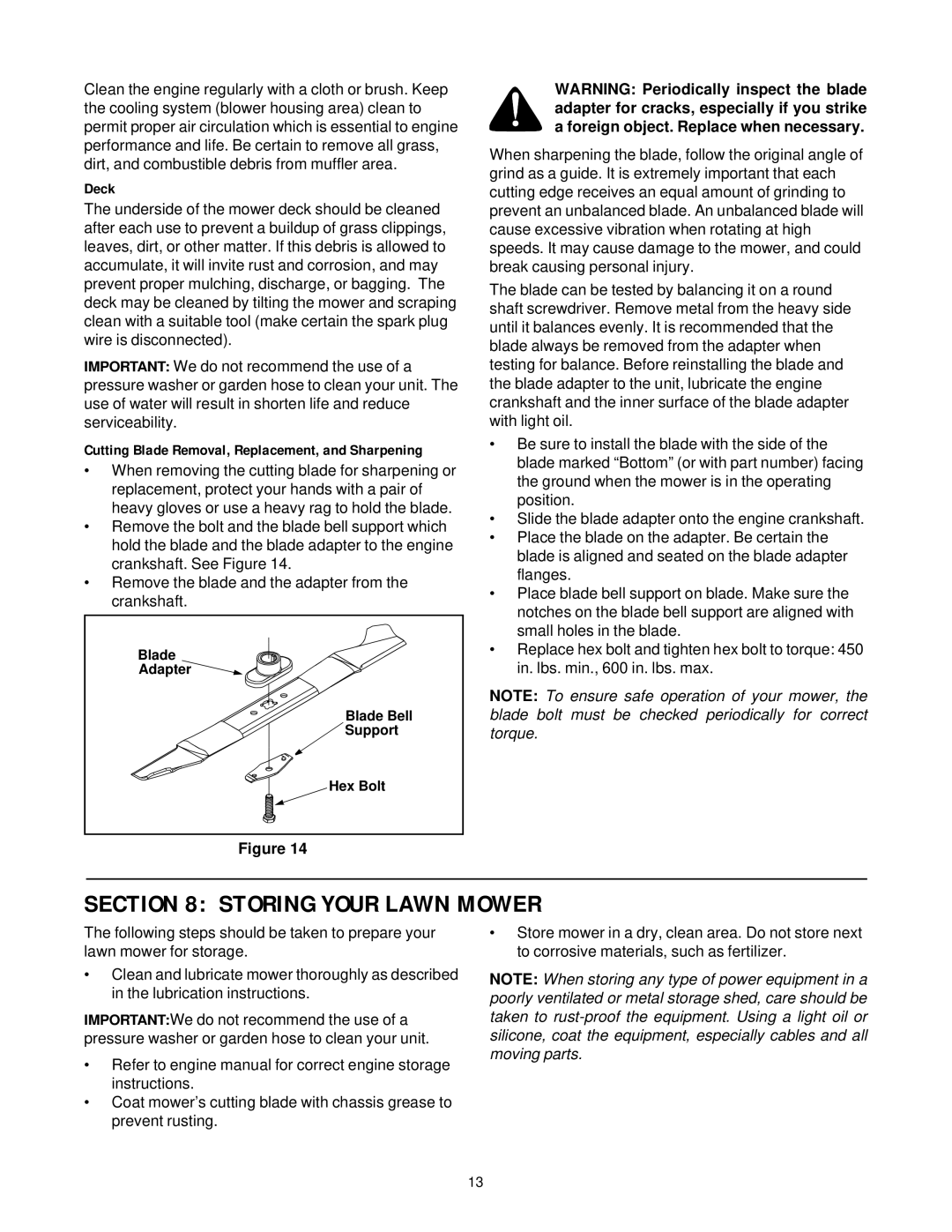 Yard-Man 11A-589 Series manual Storing Your Lawn Mower, Deck 