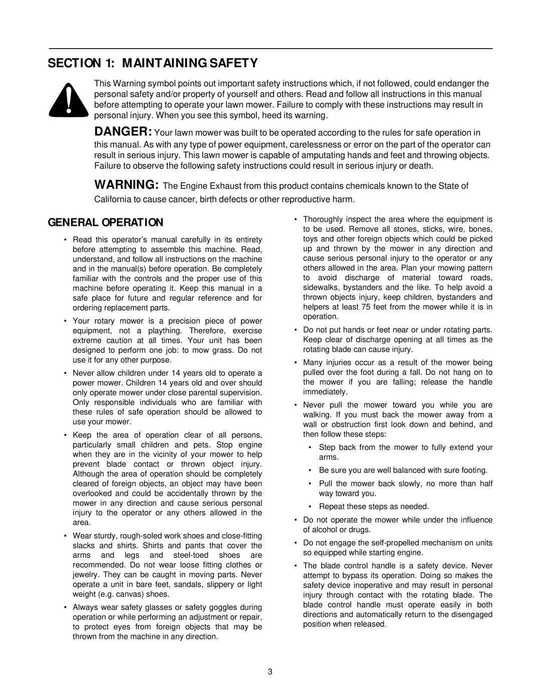 Yard-Man 11A-589 Series manual Maintaining Safety, General Operation 